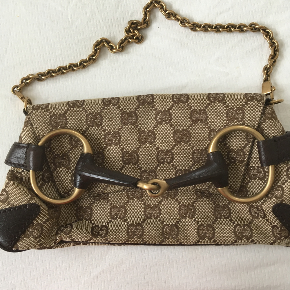 Gucci Clutch Purse with Chain and Brass Rings